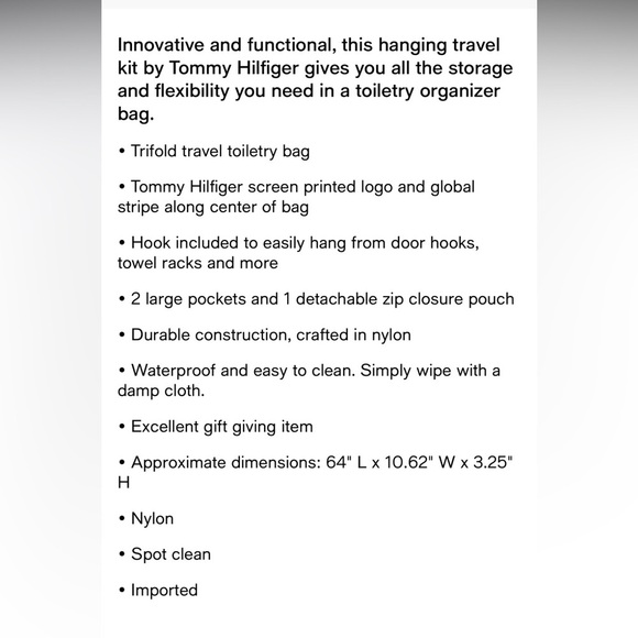 Tommy Hilfiger Hanging Travel Kit – Black with Signature Stripe - Picture 12 of 12